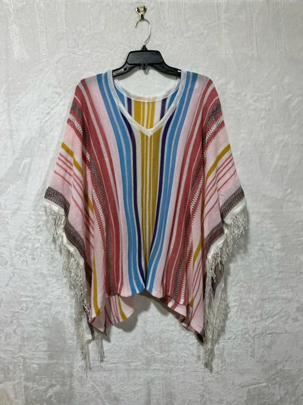 Cupshe Colorful Vertical Stripes Fringe poncho cover up. New with tags